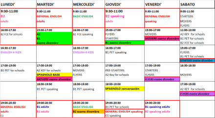 CALENDARIO ORARI PROVVISORI SETTEMBRE 2025 - Learn & Speak